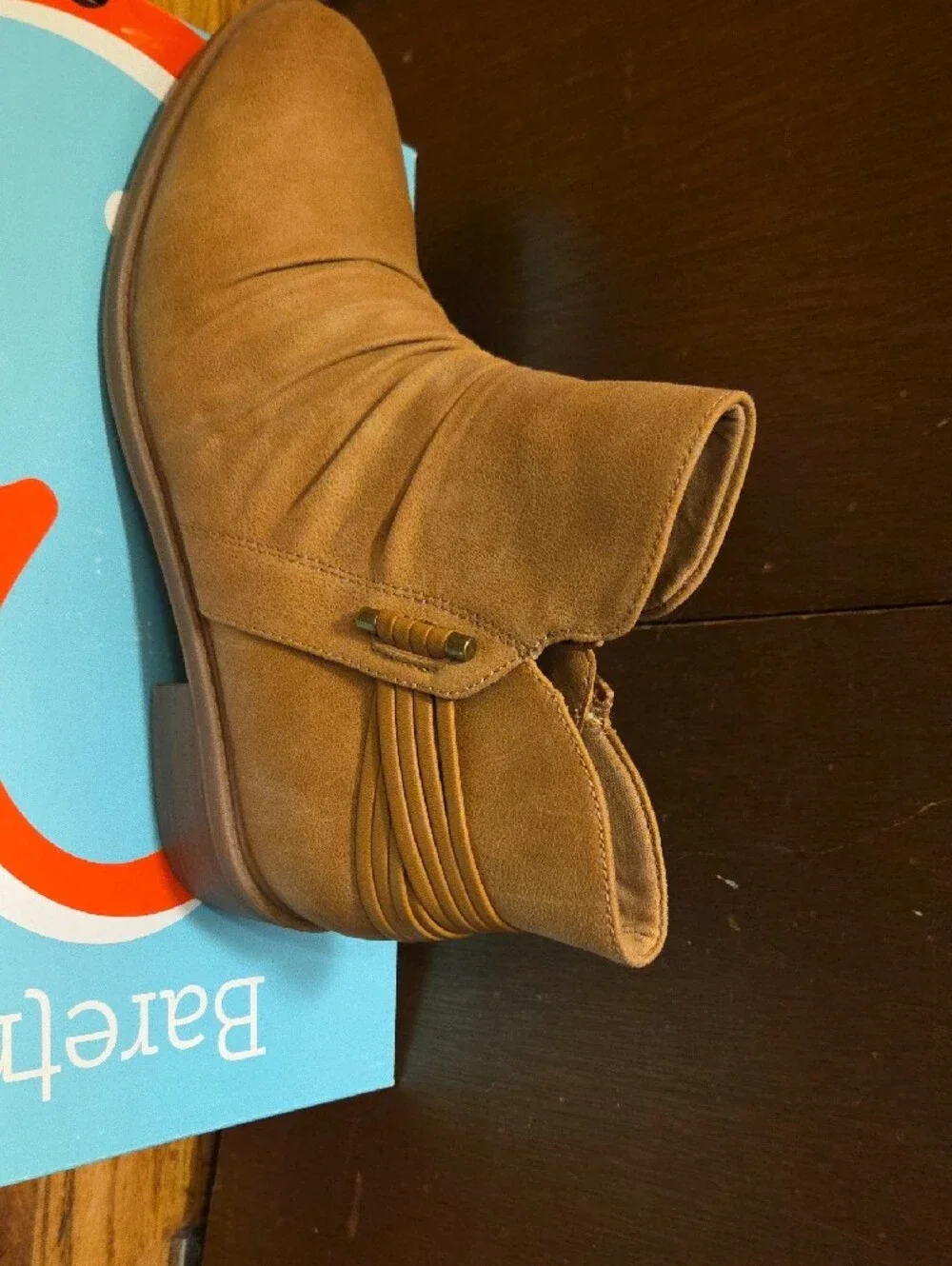 BareTraps Women's Cognac Tan Ruched Ankle Booties
